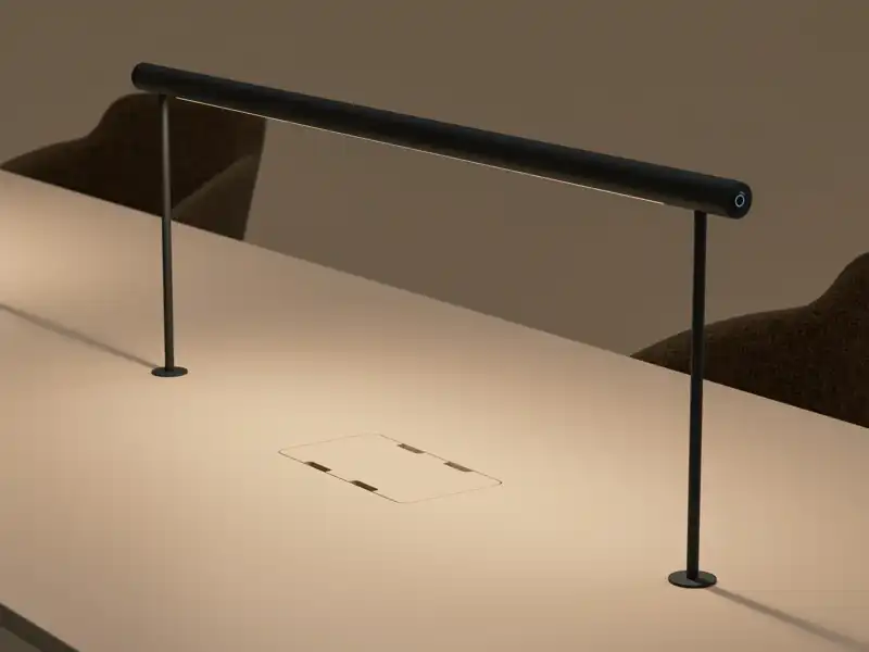 Beam LED library-style task light fitted to a meeting table top