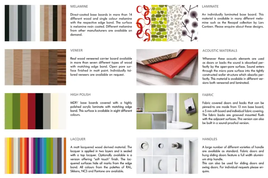 Laminate, veneer and textured finish samples for reception desks