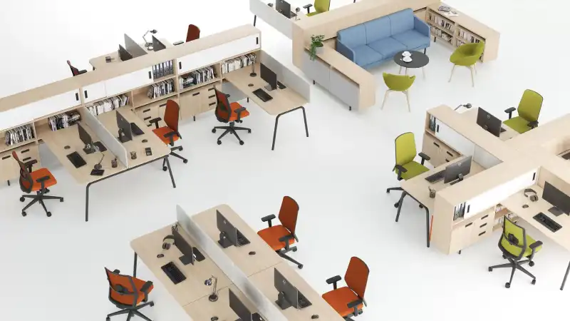 Modular desk neighbourhood clusters and activity zones