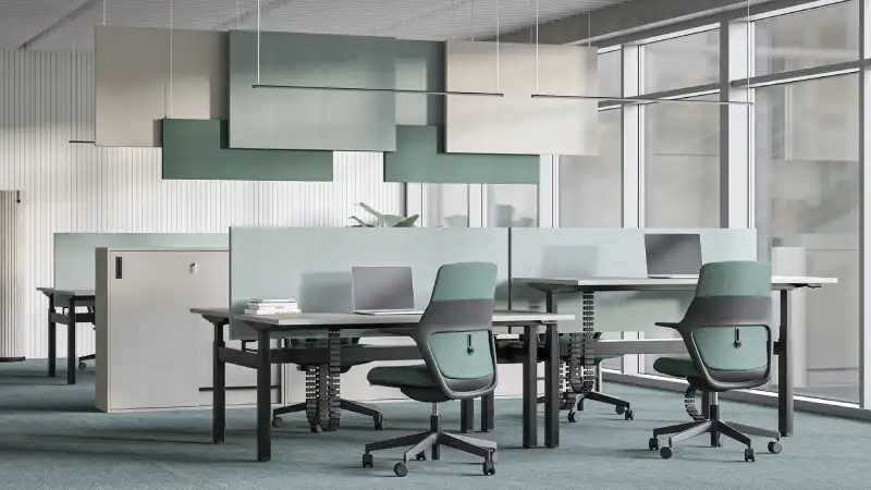 Acoustic screens in an open-plan office