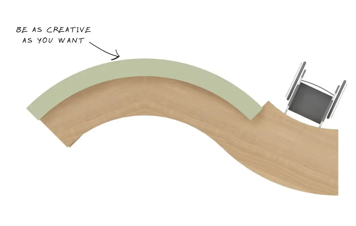 Curved s-shaped reception counter