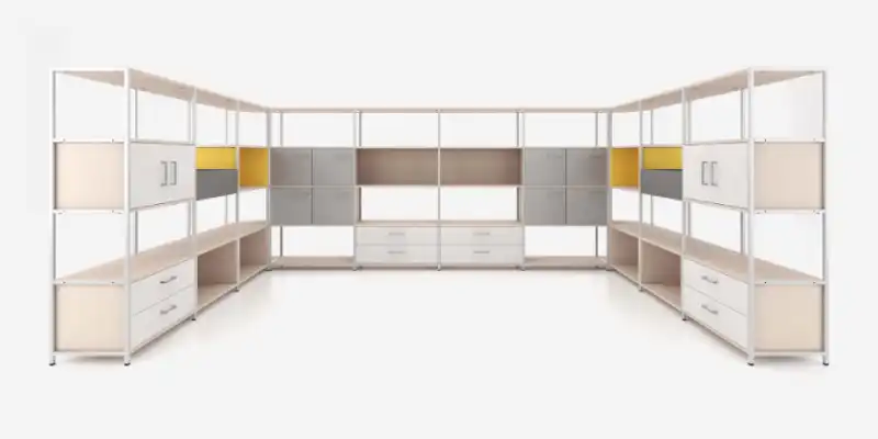Horseshoe modular office shelving