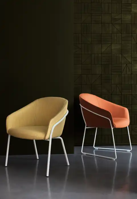 Office tub chairs with 4 legs & sled base with exposed tubular frame