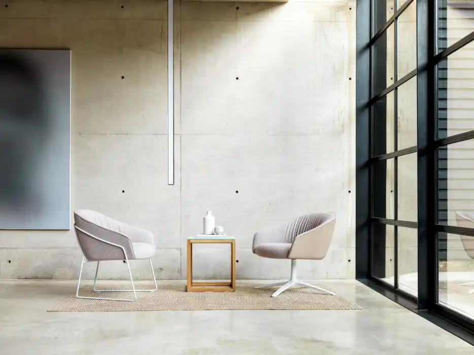 Lounge chairs with white frames, sled base and 4 star base