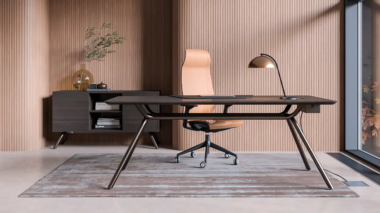 Arqus Executive Desk with cabinet and high chair