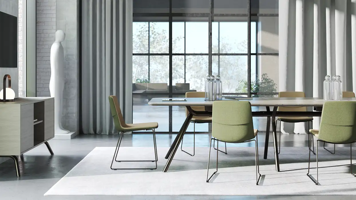 Meeting table and side storage cabinet in meeting room