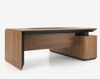 Large wood veneer executive desk with storage return
