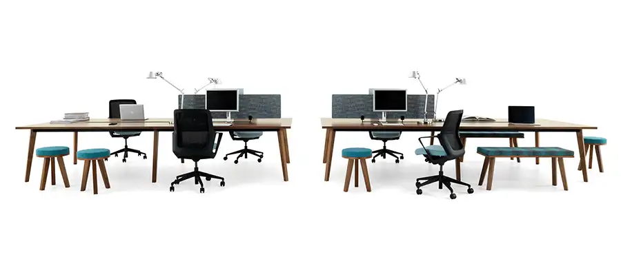 Martin Wood office workbenches with desk lamps