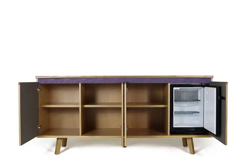 Martin Wood veneer storage credenza with built-in fridge