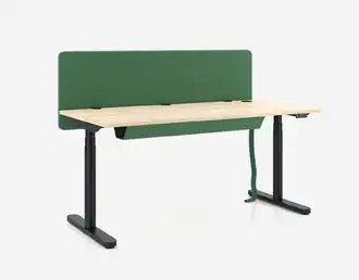 Play and Work height-adjustable workstation with divider and fabric cable dump