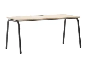 Round leg office desks with integrated cable access