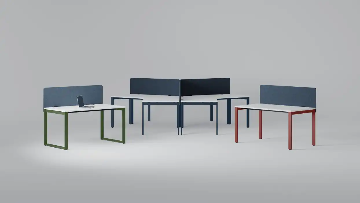SQart single desks and 120 degree cluster of three desk setup
