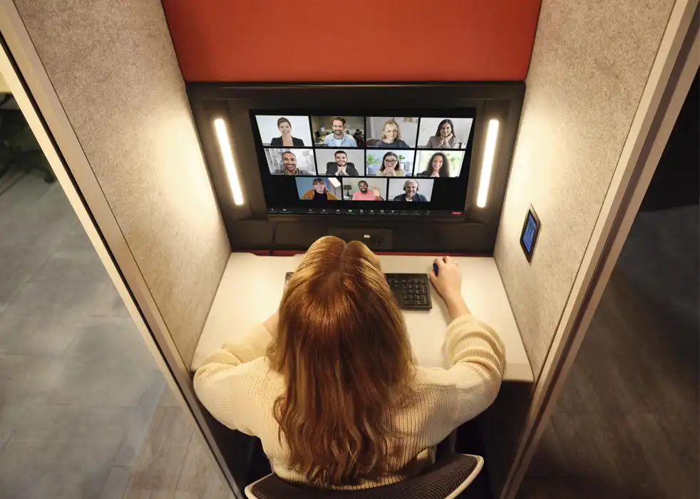 Calma pod being used for team video calls.