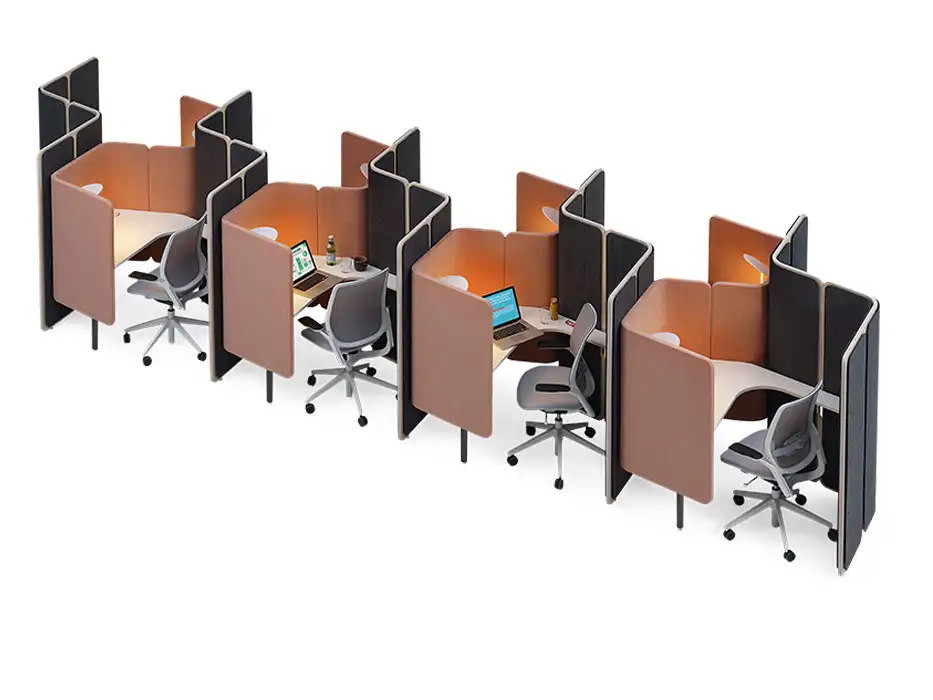 A row of double Coppice work booths for 8-users