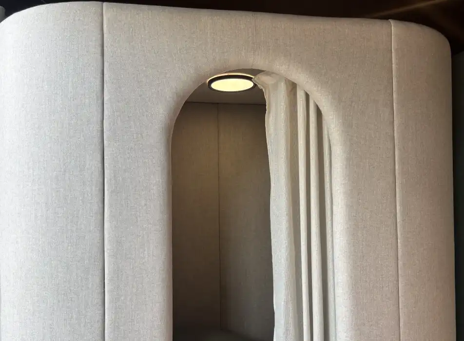 Eve office pod with curtains
