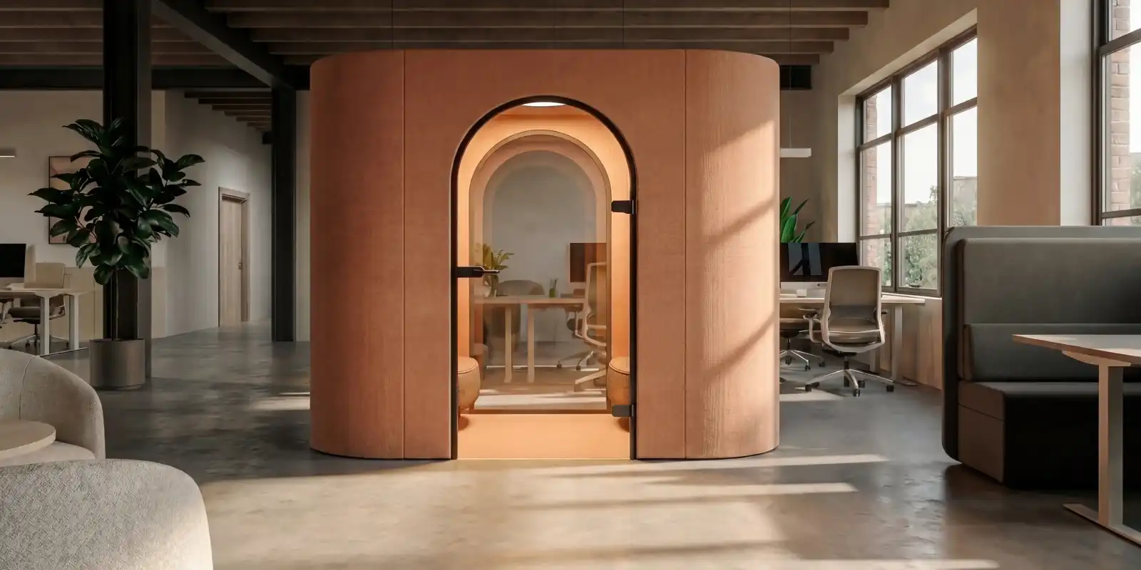A quiet acoustic office pod for relaxing & improving wellbeing