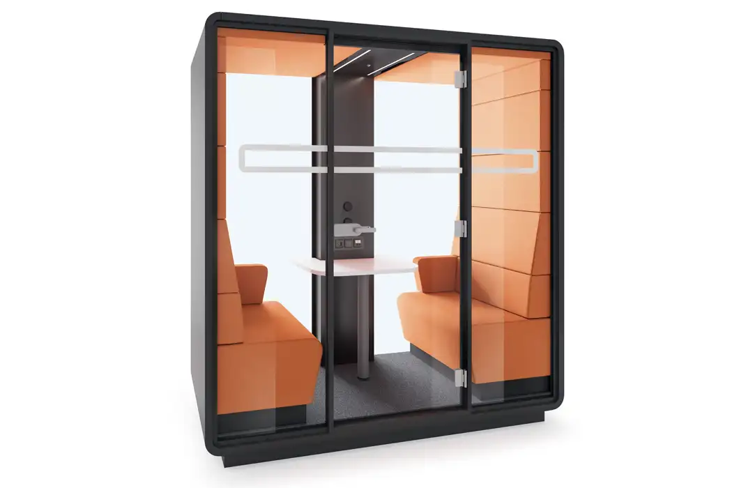 Hush 4-user meeting pod with built-in furniture