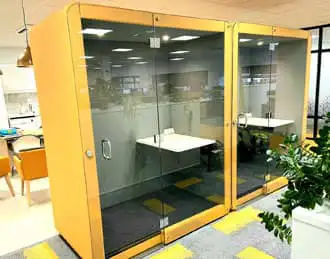 Yellow upholstered work pods
