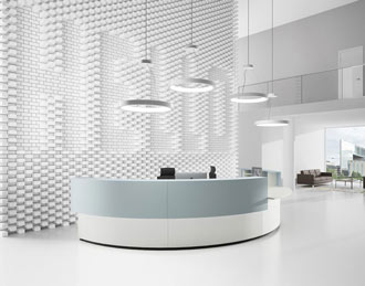 Curved white reception counter