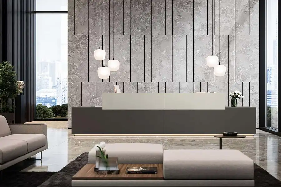 Long Italian Reception Counter with white counter top