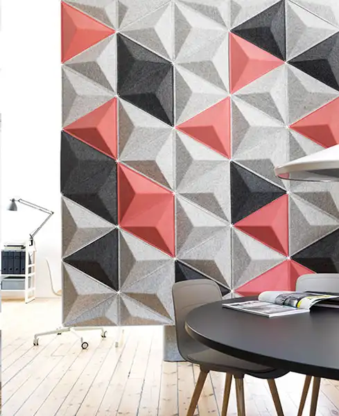 Acoustic baffles creating an office divide