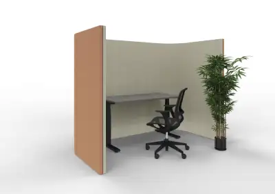 Dual upholstered acoustic partitions around a desk