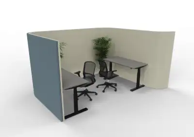 Freestanding tall office screens creating a workspace
