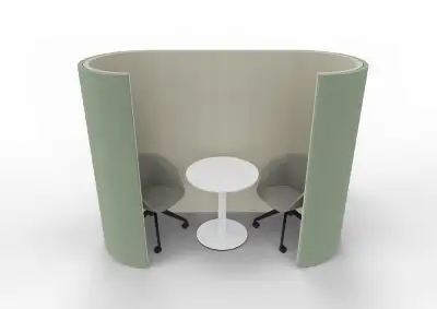 Curved office screens creating a meeting booth
