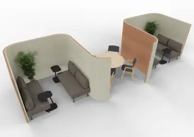 High acoustic screens creating multiple meeting spaces