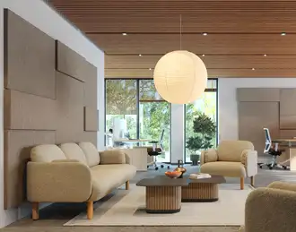 Acoustic wall panels in waiting area