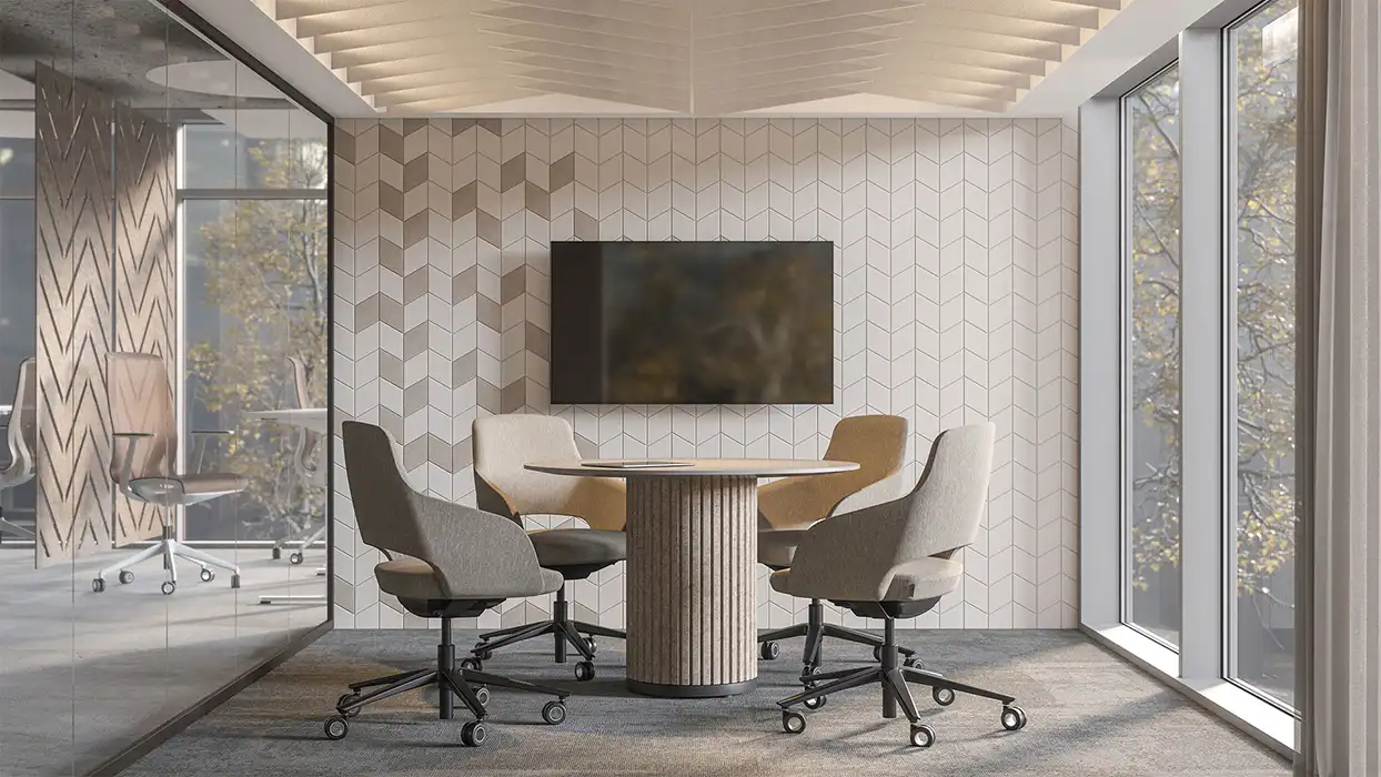 PET Acoustic panels and baffles in meeting room
