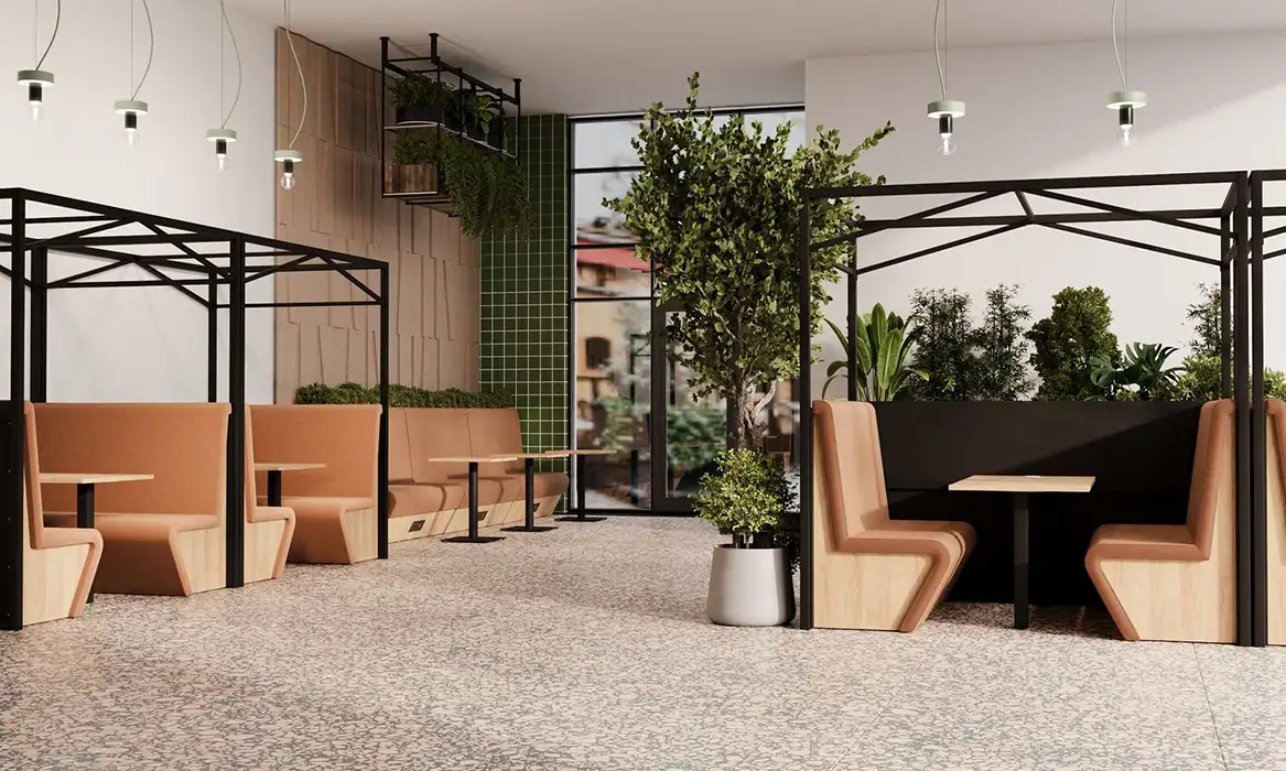 Sand Wall Pergola style American diner booths