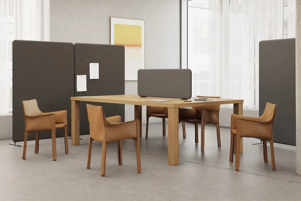 Softline acoustic screens surrounding a meeting area