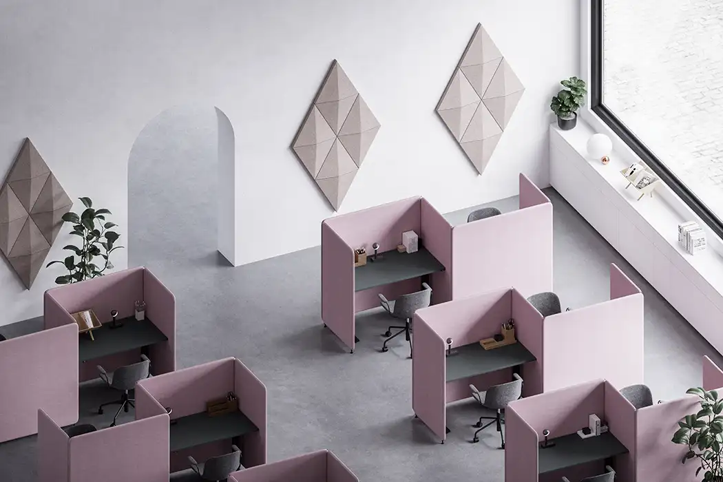 Softline cubicle screens creating quiet desking spaces