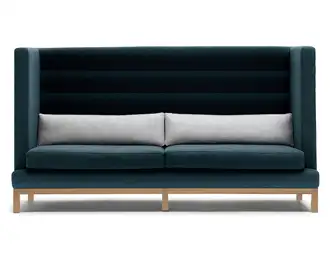 Handcrafted high-back acoustic sofa with solid wood frame and cushions