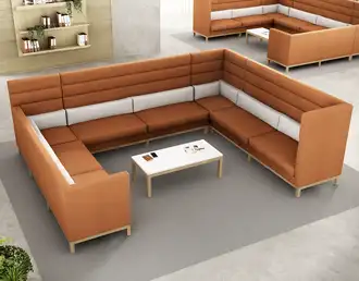 Handcrafted large C-shaped modular office sofa with high back