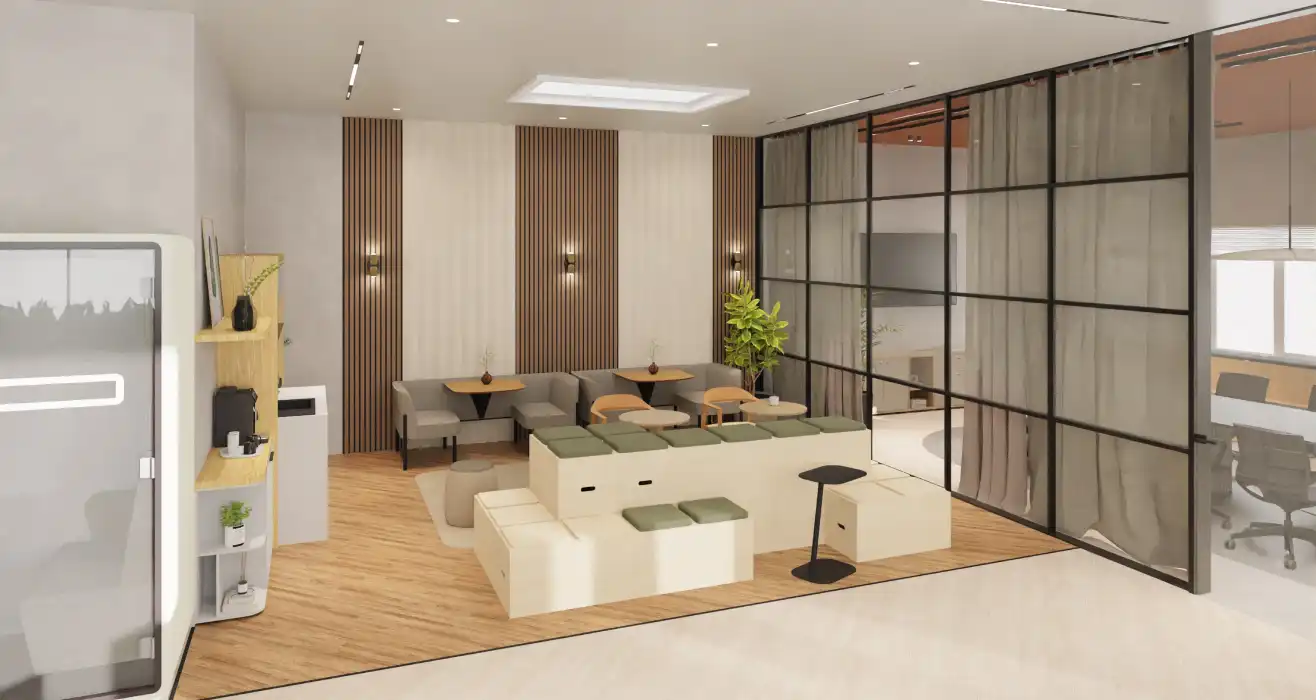 Stackable tiered seating for reconfiguring breakout spaces