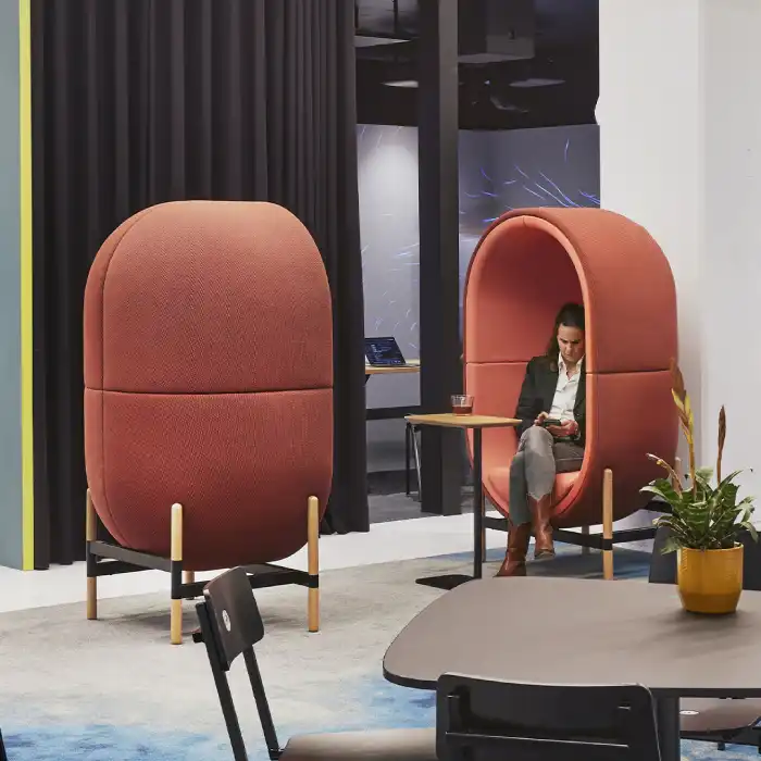 Capsule acoustic armchair for increase privacy & focus