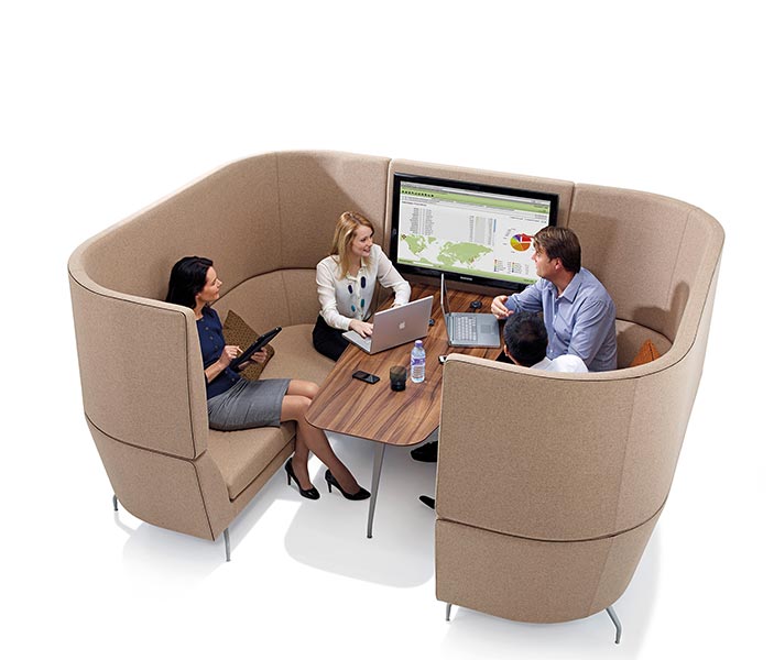 Cwtch acoustic booth with table and monitor