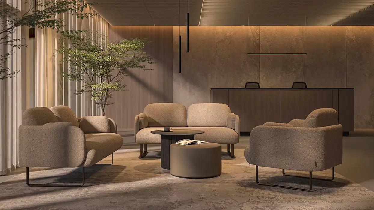 Myami 2 seat sofa and armchairs in reception 