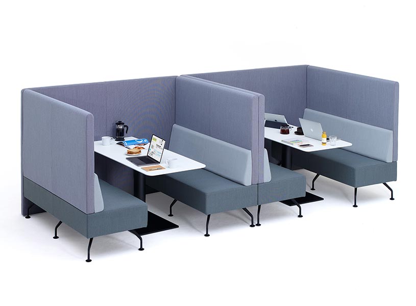 Perimeter banquette seating booths