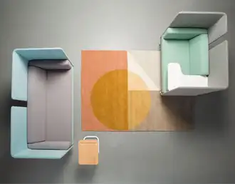 Acoustic privacy sofa and focus chair with integrated folding work table