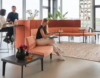 S-shaped contemporary modular sofa with acoustic back panel