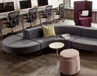 Curved modular sofa system with rounded seating endpoints