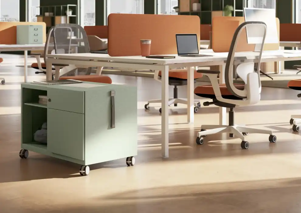 Office Caddy with pull strap in modern office