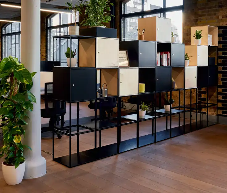 Modular metal framed room divider