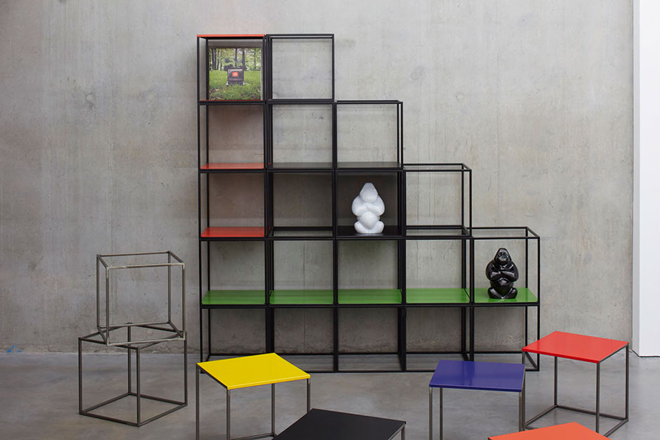 Cage storage shelf unit in multi-colours.