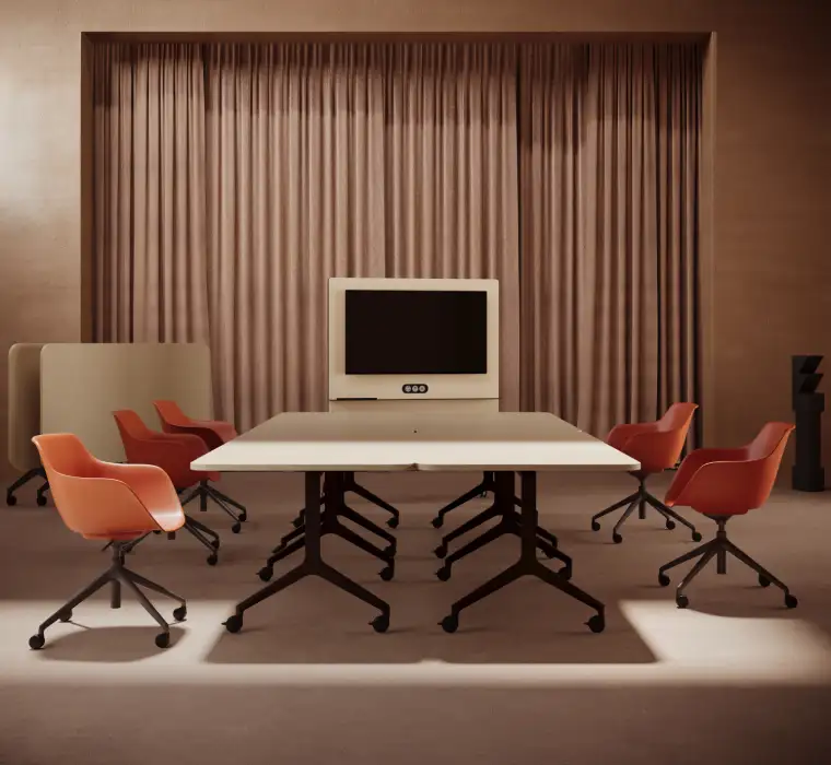 Deploy mobile flip-top conference tables with robust black nylon legs