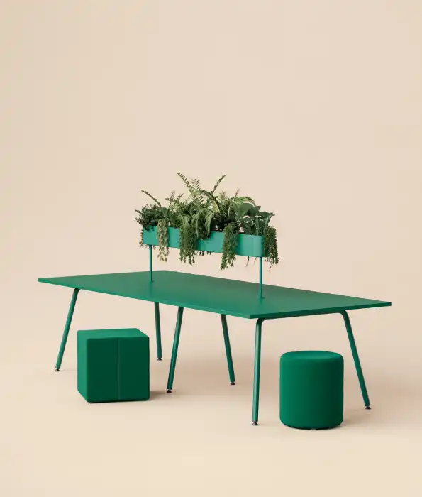 Green meeting table with planter box
