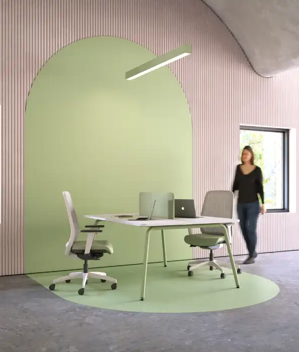 Jasper 2-user bench desk with dividing screen